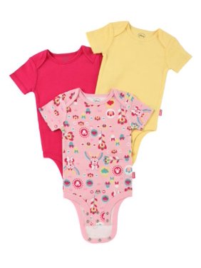Disney Cuddly Bodysuit with Grow an Inch Snaps, Minnie Mouse "Floral Rainbow" 3 Pack, Pink/Yellow/Fuschia, 0-3 Months