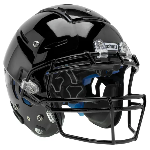 Schutt F7 LX1 Youth Football Helmet w/ attached Carbon Steel Facemask (M, Black, Black ROPO-NB)