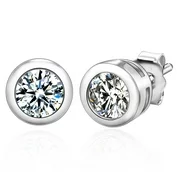 Rhodium Plated 925 Sterling Silver Cubic Zirconia Round Bezel Set Stud Earrings, 4mm Stone