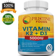 Pristine Food's Vitamin D3 5000 IU with K2 MK7 Formula Bone Heart Health Complex w Superior Absorption Immune Bone Muscle Support 60 Caps