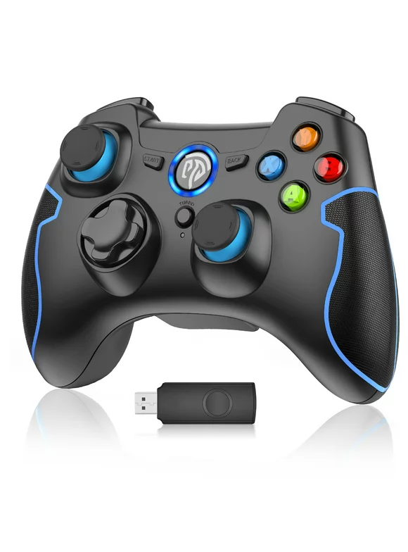 EasySMX Wireless PC Gaming Controller Gamepad Joysticks 2.4G Dual Vibration TURBO for Windows PC /PS3/Android Phone Tablet/ TV/TV Box/Nintendo Switch, ESM-9013, Black-Blue
