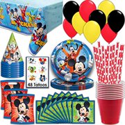 Mickey Mouse Party Supplies, Serves 16 - Plates, Napkins, Tablecloth, Cups, Straws, Balloons, Loot Bags, Tattoos, Birthday Hats - Full Tableware, Decorations, Favors for