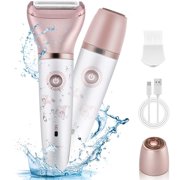 Electric Razor for Women, Hair Removal for Women 2 in 1 Wet & Dry Painless Rechargeable for Face, Legs, Underarms, Portable Waterproof Bikini Trimmer with 2 Changeable Trimmer Heads