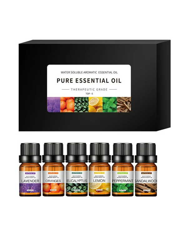 Water Soluble Essential Oil Set Aromatherapy 6 Organic Blends for Diffuser Humidifier Perfume Oil Lavender Oranges Peppermint Lemon Eucalyptus Sandalwood (10ml)
