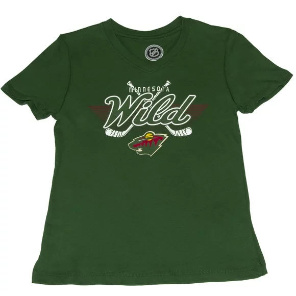 NHL Minnesota Wild Girls V-Neck T-Shirt Green, Size Small (6/6X)