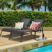 Costway Set of 2 Patio Lounge Chairs Sling Chaise Lounges Recliner Adjustable Back