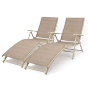 Walnew Set of 2 Patio Lounge Chairs Adjustable Pool Chaise Lounge Chairs Folding Outdoor Recliners, Beige
