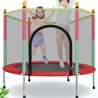 55inch Kids Trampoline with Safety Enclosure Net & Spring Pad, 440 lbs Powerful Loading Capacity All-in-one Combo Set - Indoor/Outdoor Heavy Duty Frame