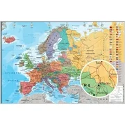 POLITICAL MAP OF EUROPE - FRAMED POSTER (ENGLISH VERSION) (SIZE: 36 x 24") (Shiny White Colored Aluminum Frame)