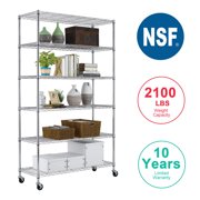 6 Tier Wire Shelving Unit Heavy Duty Height Adjustable NSF Certification Utility Rolling Steel with Wheels for Kitchen Bathroom 2100LBS Capacity-18x48x82, Chrome