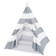 DalosDream Teepee Tent For Kids-100% Natural Cotton Canvas Children Tent-Grey Striped