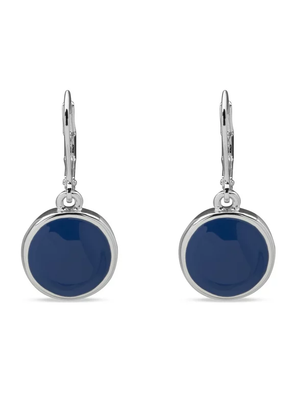 Gloria Vanderbilt Silver Tone and Blue Drop Lever-back Earrings