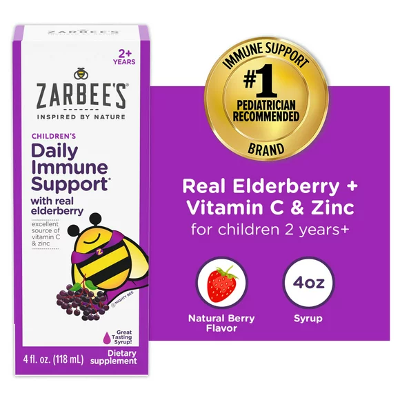 Zarbee's Kids Daily Immune Support Syrup with Vitamin C & Zinc, 4 fl oz