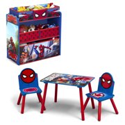 Marvel Spider-Man 4-Piece Playroom Solution by Delta Children  Set Includes Table and 2 Chairs and 6-Bin Toy Organizer