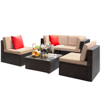 Walnew 5 Pieces Outdoor Patio Sectional Sofa Sets All-Weather Wicker Rattan Conversation Sets With Glass Table.