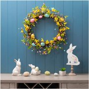 22" D Easter Eggs Wreath Spring Eggs & Berries & Forsythia for Front Door Wall Window Holiday Decoration
