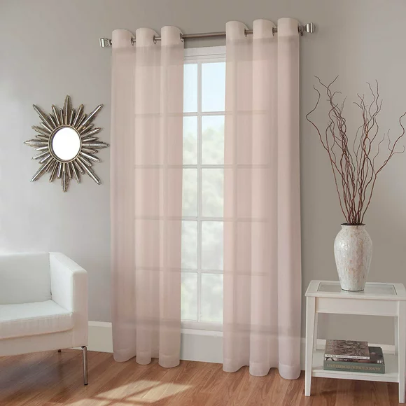2 PANEL MIRA  SOLID LIGHT PINK  SEMI SHEER WINDOW FAUX SILK ANTIQUE BRONZE GROMMETS CURTAIN DRAPES 55 WIDE X 95" LENGTH