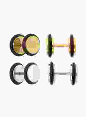 Body Magic Gold and Silver 316L Surgical Grade Steel 2-Piece Round Fake Ear Plug Set