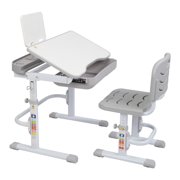 Veryke Study Desk for Student, Lifting Study Table and Chair, Adjustable Students Children Desk and Chairs Set, Gray