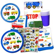 Cars and Trucks Party Supplies Ultimate Set - Birthday Party Decorations, Party Favors, Plates, Cups, Napkins and More (Things That Go Party Supplies) (1) 8 Guests NEW