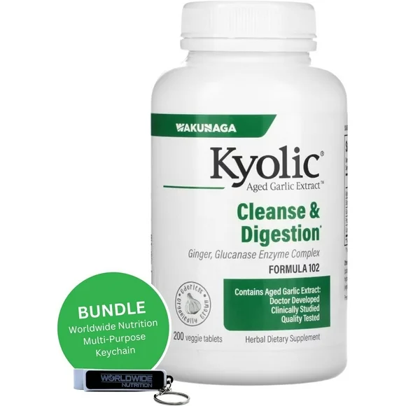 Kyolic Aged Garlic Extract Cleanse and Digestion Formula 102 - Immune System Support - 200 Tablets