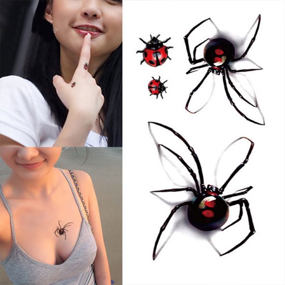 1 Sheet Man Woman Sexy Temporary Tattoo Stickers Waterproof Fake Spider Ladybug Body Art Flash Tattoos Sticker
