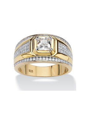 Men's 1.12 TCW Square-Cut and Pave Cubic Zirconia Ring in 14k Gold over Sterling Silver