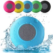 Deago Waterproof HD Bluetooth Shower Wireless Speaker Portable Music Speakerphone with Built-in Mic Control Buttons & Dedicated Suction Cup (Blue)