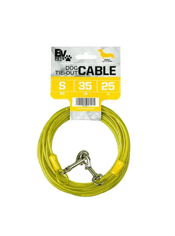 BV Dog Tie Out Cable 25 Feet- Dog Leads for Yard Light Weight- Up to 35 Pounds | Tie Out Cable for Dogs, Reflective Dog Lead, Dog Cable 25ft | Rust Free Dog Chain Outdoor | Dog Chain for Yard(Yellow)