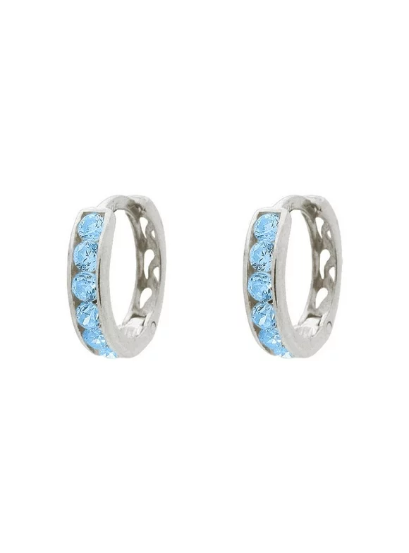 BecKids Small Aqua Blue Sparkling Huggie Earrings for Girls | Sterling Silver