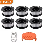 Green Box Innovations 6-Pack 30ft 0.065"Line String Trimmer Replacement Spool for Black+Decker AF-100 Weed Eater Line Spool, Superior Design with Automatic Feed System(6 Spool+ 1 Spring+ 1 Cap)