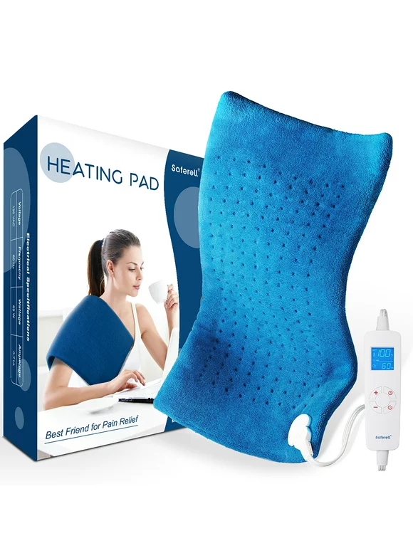 Mighty Rock Large Electric Heating Pad for Back Pain & Cramps - Fast-Heating, FDA Approved, 12"x24" with Ultra-Soft Moist/Dry Heat Therapy, 6 Temperature Settings& Auto Shut - off, Blue