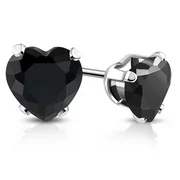 Stainless Steel Prong-Set Cubic Zirconia Love Heart Stud Post Earrings