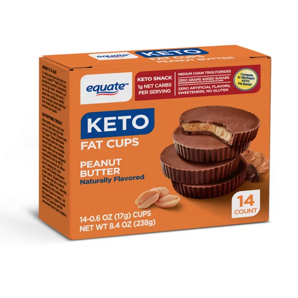 Equate Keto Fat Cups, Peanut Butter, Keto Snack, 14 Ct