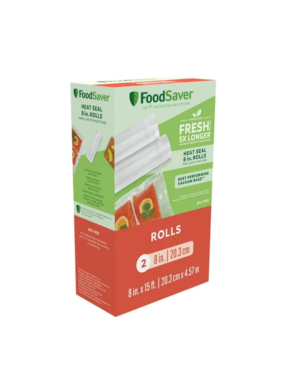 FoodSaver 8" x 15' Vacuum Sealer Roll, Clear, 2 Pack