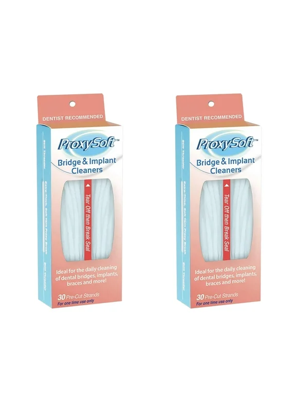 Proxysoft Dental Floss for Bridges and Implants 2 Packs - Floss Threaders for Bridges, Dental Implants, Braces with Extra-Thick Proxy Brush for Optimal Oral Hygiene -Teeth Bridge and Implant Cleaners