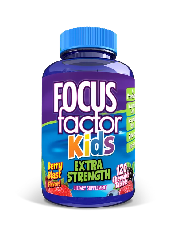 Focus Factor Kids Extra Strength Daily Chewable (120 Count) Brain Health Support Supplement for Kids