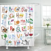 KSADK Animal Alphabet with Words and Kids ABC Baby Bicycle Bird Cartoon Character Child Shower Curtain Bath Curtain 66x72 inch