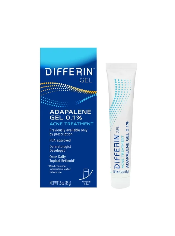 Differin Acne Treatment Gel, Retinoid Treatment for Face With 0.1% Adapalene, 1.6 oz (45g)