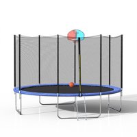 12-Feet Round Trampoline with Safety Enclosure, Basketball Hoop and Ladder, Indoor or Outdoor Trampoline, Suit for Kids, Blue