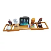 Bathtub Caddy Tray Spa Organizer Bamboo Wooden - Expandable with Wine Glass, Book and Phone/Tablet Holder by Vertall
