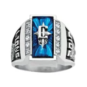 Personalized Men's Crest Cubic Zirconia Side Panel Class Ring in Valadium, Silver Plus, Yellow and White Gold