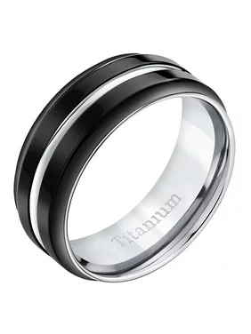 Men's Black and Silver Comfort Fit Titanium Wedding Band Ring, 8mm