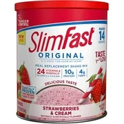 SlimFast Original Strawberries & Cream Meal Replacement Shake Mix  Weight Loss Powder  12.83 Oz. Canister  14 Servings - Pantry Friendly