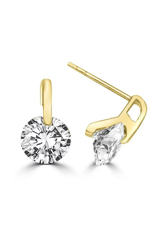 Tension Set Stud Earrings with Artificial Round Diamond and by Diamond Essence set in Vermeil