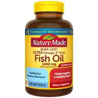 Nature Made Burp-Less Ultra Omega-3 from Fish Oil 1400 mg Softgels, 100 Count for Heart Health