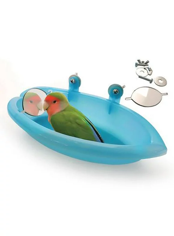 AkoaDa Bird Bath Tub Bowl Basin Hanging Birdbath Toy Pet Parrot Budgie Parakeet Cockatiel Cage Water Shower Food Feeder With Mirror Pet Supplies