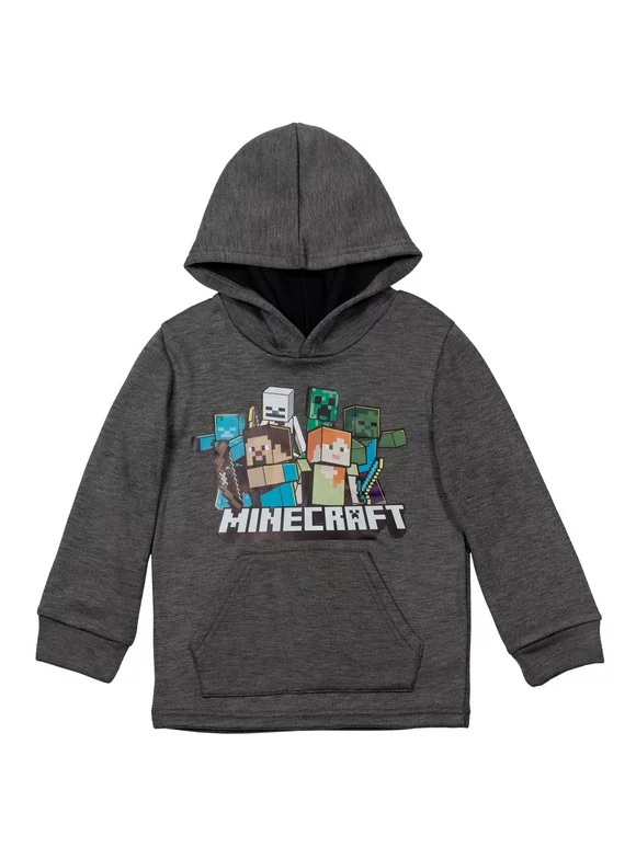 Minecraft Mobs Alex Steve Little Boys Fleece Pullover Hoodie Gray 6