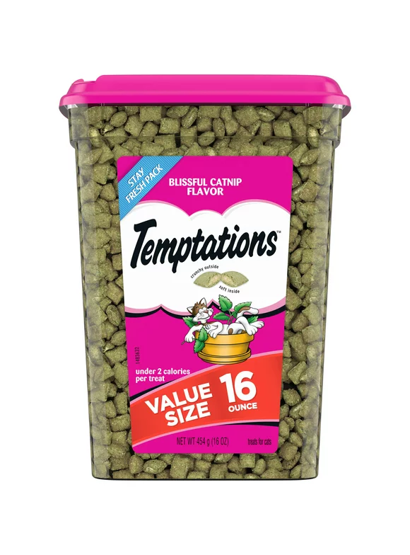 TEMPTATIONS Classic, Crunchy and Soft Cat Treats, Blissful Catnip Flavor, 16 oz. Tub