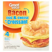Great Value Bacon, Egg & Cheese on a Croissant, 14.64 oz, 4 Count